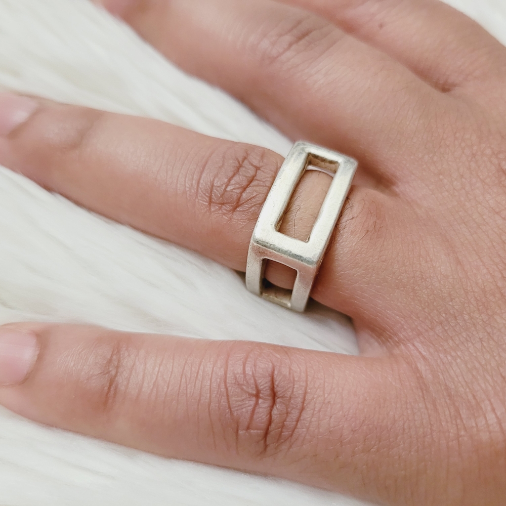 925 Sterling Silver Rectangular Bar Ring - image 3